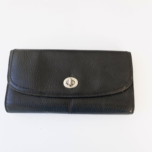 Vintage Coach Pebbled Leather Wallet Black Turn Lock Slim Envelope NWT - Picture 1 of 8